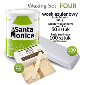 Waxing Set FOUR Wosk Azulenowy 800g + Paski Fizelinowe 100 szt. + Szpatuły 50 szt.